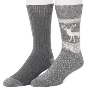 Cuddl Duds Mens ClimateSmart Plushfill Crew Socks 2 Pairs Grey & Pattern